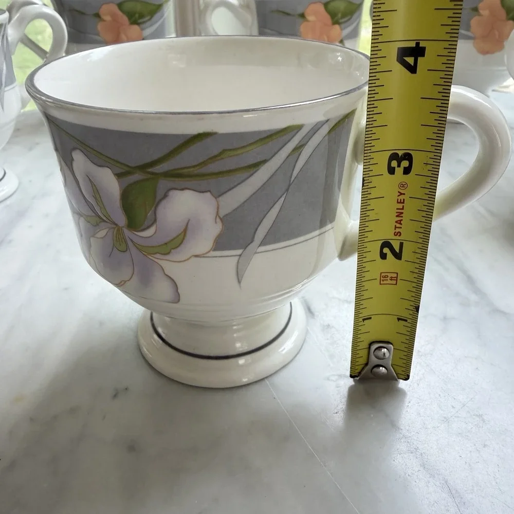 Sangostone Sango Chanson Footed Coffee Cups Tea Cups (6) Gray Green Peach #3669